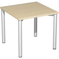 geramöbel Flex Schreibtisch ahorn, silber quadratisch, 4-Fuß-Gestell silber 80,0 x 80,0 cm von geramöbel