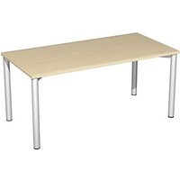 geramöbel Flex Schreibtisch ahorn, silber rechteckig, 4-Fuß-Gestell silber 160,0 x 80,0 cm von geramöbel