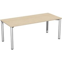 geramöbel Flex Schreibtisch ahorn, silber rechteckig, 4-Fuß-Gestell silber 180,0 x 80,0 cm von geramöbel