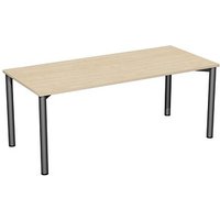 geramöbel Flex Schreibtisch ahorn, anthrazit rechteckig, 4-Fuß-Gestell grau 180,0 x 80,0 cm von geramöbel