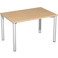 geramöbel Flex Schreibtisch buche, silber rechteckig, 4-Fuß-Gestell silber 120,0 x 80,0 cm von geramöbel