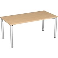 geramöbel Flex Schreibtisch buche, silber rechteckig, 4-Fuß-Gestell silber 160,0 x 80,0 cm von geramöbel
