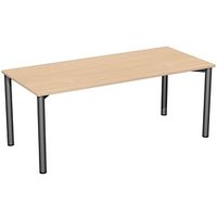 geramöbel Flex Schreibtisch buche, anthrazit rechteckig, 4-Fuß-Gestell grau 180,0 x 80,0 cm von geramöbel