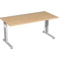 geramöbel Flex Schreibtisch buche rechteckig, C-Fuß-Gestell silber 160,0 x 80,0 cm von geramöbel