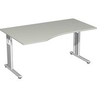 geramöbel Flex Schreibtisch lichtgrau L-Form, C-Fuß-Gestell silber 180,0 x 100,0 cm von geramöbel