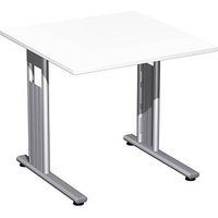 geramöbel Flex Schreibtisch weiß quadratisch, C-Fuß-Gestell silber 80,0 x 80,0 cm von geramöbel