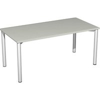 geramöbel Flex Schreibtisch weiß, silber rechteckig, 4-Fuß-Gestell silber 160,0 x 80,0 cm von geramöbel