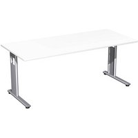 geramöbel Flex Schreibtisch weiß rechteckig, C-Fuß-Gestell silber 180,0 x 80,0 cm von geramöbel