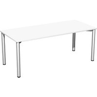 geramöbel Flex Schreibtisch weiß, silber rechteckig, 4-Fuß-Gestell silber 180,0 x 80,0 cm von geramöbel