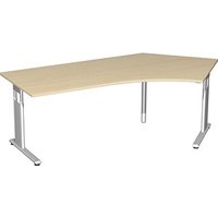 geramöbel Flex höhenverstellbarer Schreibtisch ahorn L-Form, C-Fuß-Gestell silber 216,6 x 113,0 cm von geramöbel