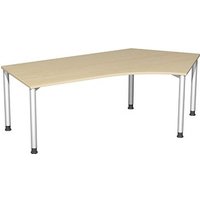 geramöbel Flex höhenverstellbarer Schreibtisch ahorn, silber L-Form, 5-Fuß-Gestell silber 216,6 x 113,0 cm von geramöbel