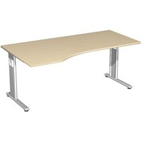 geramöbel Flex höhenverstellbarer Schreibtisch ahorn Trapezform, C-Fuß-Gestell silber 180,0 x 80,0/100,0 cm von geramöbel