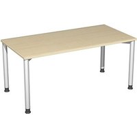 geramöbel Flex höhenverstellbarer Schreibtisch ahorn, silber rechteckig, 4-Fuß-Gestell silber 160,0 x 80,0 cm von geramöbel