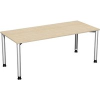 geramöbel Flex höhenverstellbarer Schreibtisch ahorn, silber rechteckig, 4-Fuß-Gestell silber 180,0 x 80,0 cm von geramöbel