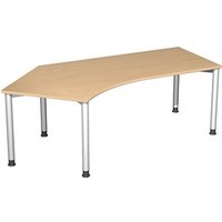 geramöbel Flex höhenverstellbarer Schreibtisch buche, silber L-Form, 5-Fuß-Gestell silber 216,6 x 113,0 cm von geramöbel