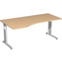 geramöbel Flex höhenverstellbarer Schreibtisch buche Trapezform, C-Fuß-Gestell silber 180,0 x 80,0/100,0 cm von geramöbel