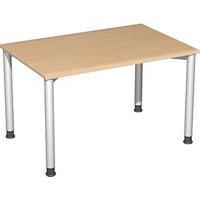 geramöbel Flex höhenverstellbarer Schreibtisch buche, silber rechteckig, 4-Fuß-Gestell silber 120,0 x 80,0 cm von geramöbel