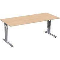 geramöbel Flex höhenverstellbarer Schreibtisch buche rechteckig, C-Fuß-Gestell silber 180,0 x 80,0 cm von geramöbel