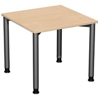 geramöbel Flex höhenverstellbarer Schreibtisch buche, anthrazit rechteckig, 4-Fuß-Gestell grau 80,0 x 180,0 cm von geramöbel