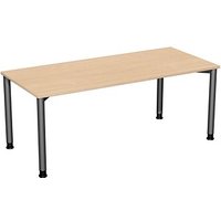 geramöbel Flex höhenverstellbarer Schreibtisch buche, anthrazit rechteckig, 4-Fuß-Gestell grau 180,0 x 80,0 cm von geramöbel