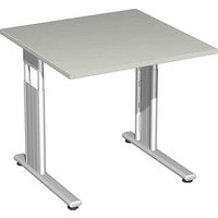 geramöbel Flex höhenverstellbarer Schreibtisch lichtgrau quadratisch, C-Fuß-Gestell silber 80,0 x 80,0 cm von geramöbel