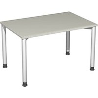 geramöbel Flex höhenverstellbarer Schreibtisch lichtgrau, silber rechteckig, 4-Fuß-Gestell silber 120,0 x 80,0 cm von geramöbel