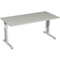 geramöbel Flex höhenverstellbarer Schreibtisch lichtgrau rechteckig, C-Fuß-Gestell silber 160,0 x 80,0 cm von geramöbel