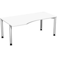 geramöbel Flex höhenverstellbarer Schreibtisch weiß, silber Trapezform, 4-Fuß-Gestell silber 180,0 x 80,0/100,0 cm von geramöbel