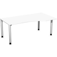 geramöbel Flex höhenverstellbarer Schreibtisch weiß, silber Trapezform, 4-Fuß-Gestell silber 180,0 x 80,0/100,0 cm von geramöbel