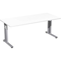 geramöbel Flex höhenverstellbarer Schreibtisch weiß rechteckig, C-Fuß-Gestell silber 180,0 x 80,0 cm von geramöbel