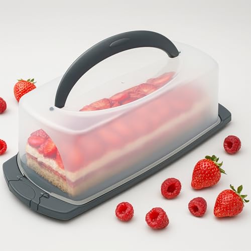 Tortentransportbox rund, Tortenbutler mit Griff, sicherer Verschluss, Ø 28 cm, 13 cm hoch, Tortenhaube, Kuchenbox, spülmaschinengeeignet, transport Box, Muffin, Kekse (1, Rechteckig) von gerhof