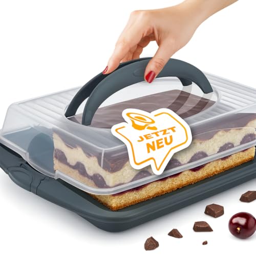 gerhof Kuchen Transportbox rechteckig mit Deckel – Anthrazit – Kuchentransportbox für Blechkuchen, Kuchenbehälter – Sichere Kuchenaufbewahrung, Partybutler von gerhof