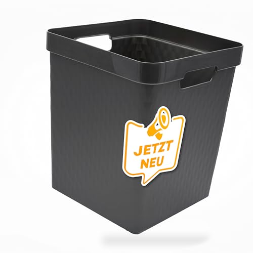 gerhof Papierkorb Büro 25L anthrazit, viereckiger Mülleimer mit Griffen, Diamant-Optik, modernes Design, Schreibtisch Papiermülleimer schwarz pflegeleicht für Papier von gerhof