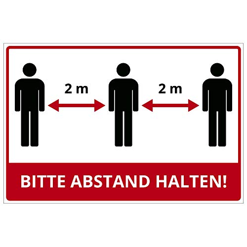 2 Aufkleber 30 x 20 cm - Bitte Abstand halten 2 Meter zum eigenen Schutz vor dem Corona-Virus (COVID-19), 300x200 mm - selbstklebend von geschenke-fabrik.de