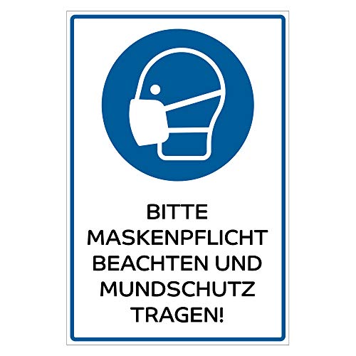 2 Aufkleber 30 x 20 cm - Bitte Maskenpflicht beachten und Mundschutz tragen 300x200 mm - selbstklebend von geschenke-fabrik.de