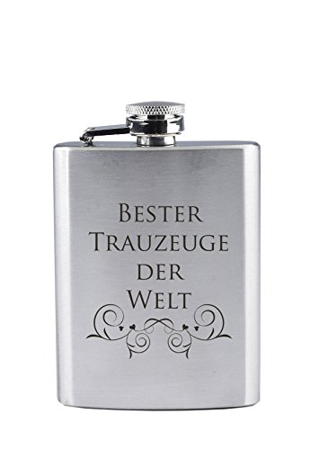 Edelstahl Flachmann mit Gravur - Bester Trauzeuge der Welt - als Geschenk oder als Dankeschön nach der Eheschließung (190 ml) von geschenke-fabrik.de