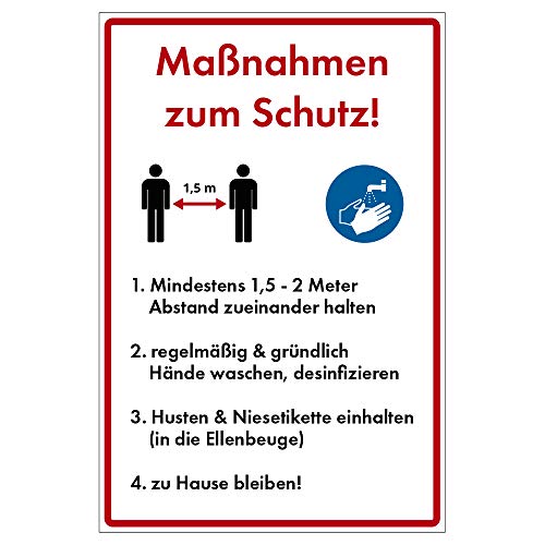 Hinweis-Schild 300x200 mm - Maßnahmen zum Schutz der Bevölkerung - Corona-Virus (COVID-19), aus Alu/Dibond 300x200 mm - 3 mm stark von geschenke-fabrik.de