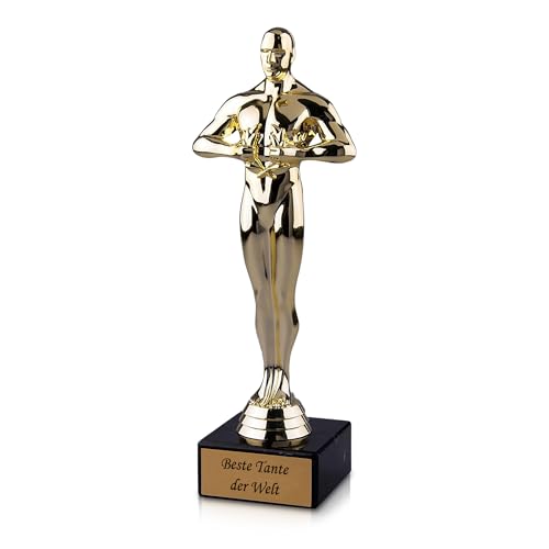 Pokal-Fabrik - Goldener Pokal 24 cm aus hochwertigem Kunststoff mit Gravur - Geschenk-Trophäe Siegerfigur Viktor mit Marmorsockel - Personalisiertes Geschenk für Tante als Zeichen der Wertschätzung von geschenke-fabrik.de