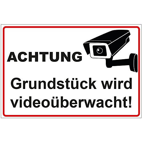 Schild "Achtung - Grundstück wird videoüberwacht" aus Alu/Dibond 200x140 mm 3 mm stark von geschenke-fabrik.de