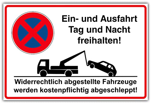 Schild "Ein- und Ausfahrt Tag und Nacht freihalten!" aus Alu/Dibond 300x200 mm - 3 mm stark von geschenke-fabrik.de