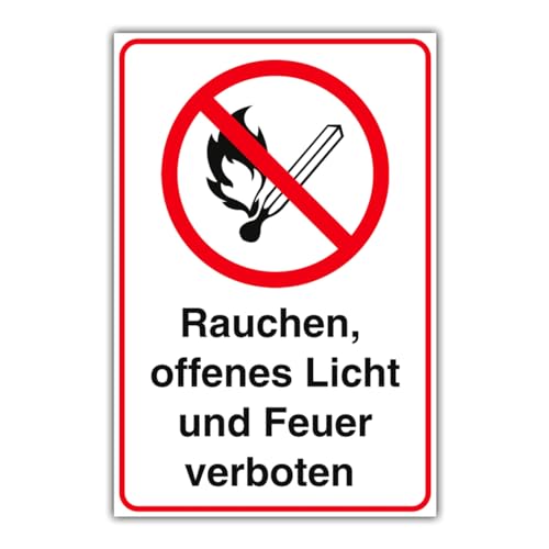 Schild "Rauchen, offenes Licht und Feuer verboten." aus PVC Hartschaum 300x200 mm - 3 mm stark von geschenke-fabrik.de