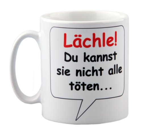 geschenke-fabrik - Tasse Lächle Du kannst sie nicht alle töten - mit Spruch - lustig - Büro/Arbeit - witziges Geschenk für Arbeitskollegen - zum Geburtstag - zu Weihnachten von geschenke-fabrik.de