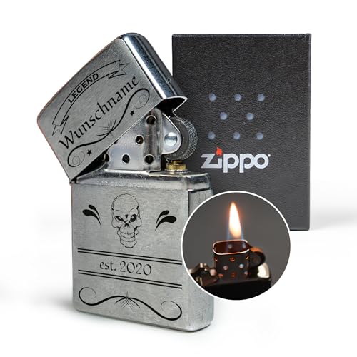 Zippo Feuerzeug mit Gravur – personalisiertes Geschenk mit Namen und Geburtsjahr selbst gestalten – Geschenkidee für Mann, Papa, Freund, Bruder zum Vatertag, Weihnachten & Geburtstag (Legend) von geschenke-fabrik.de