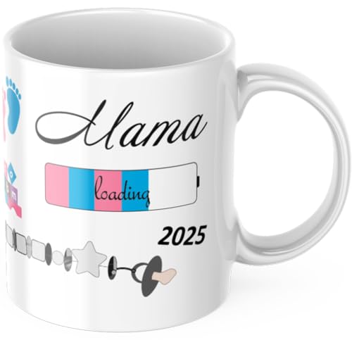 geschenke-fabrik.de - Tasse mit Spruch - Mama loading 2025 - Geschenke für werdende Mütter/Geschenk für Schwangere - Schwangerschaft verkünden Ideen - Baby loading - Tasse Mama 2025 von geschenke-fabrik.de
