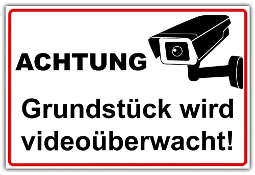 geschenke-fabrik.de Videoüberwachung Schild Achtung - Grundstück wird videoüberwacht aus Alu/Dibond wetterfest 300x200 mm 3 mm stark mit Kamera Symbol von geschenke-fabrik.de