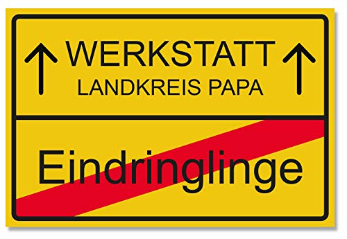 geschenke-fabrik.de Werkstatt Schild als Geschenk für Papa zum Vatertag - Geschenkideen für den Vater zu Weihnachten oder Geburtstag - 30x20 cm Kunststoff Ortsschild von geschenke-fabrik.de