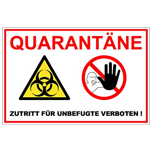 5 Stück Aufkleber 29,5 x 19,5 cm Quarantäne - Betreten verboten - Kennzeichnung anstatt Schild - Warnschild Quarantänebereich von geschenke-fabrik.de