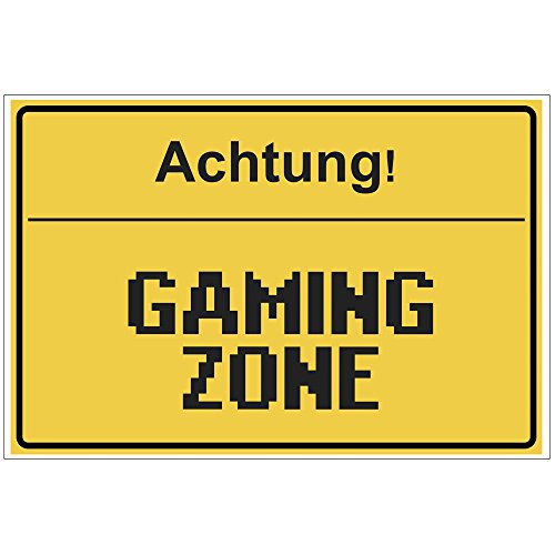 Fun-Schild "Achtung! - Gaming Zone" aus PVC Hartschaum Platte 300x200 mm - 3 mm stark - Lustig - Türschild - Regenbogen von geschenke-fabrik.de