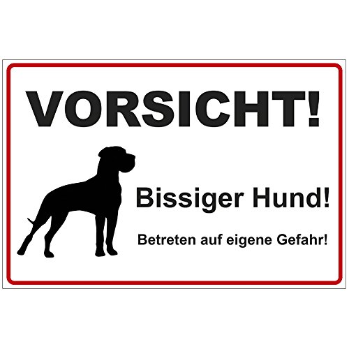 Schild 300x200 mm Vorsicht ! Bissiger Hund !, stabil aus Alu/Dibond - 3 mm stark von geschenke-fabrik.de