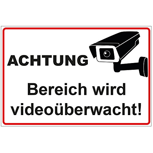 Schild Achtung - Bereich Wird videoüberwacht aus Alu/Dibond 300x200 mm - 3 mm stark von geschenke-fabrik.de